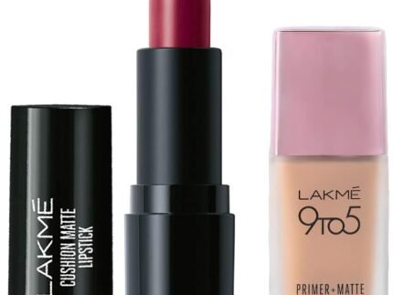 Lakme 9 To 5 Primer + Matte Perfect Cover Liquid Foundation & Lakme Cushion Matte Lipstick Combo