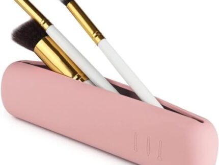 INOVERA (LABEL) Silicone Makeup Brush Holder, Cosmetic Face Brushes Pouch, Magnetic Anti-fall Out, Soft and Sleek Makeup Tools Organizer for Travel (Light Pink)