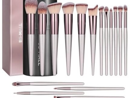 BS-MALL Makeup Brush Set 18 Pcs Premium Synthetic Foundation Powder Concealers Eye shadows Blush Makeup Brushes with black case (C CHAMPANE)