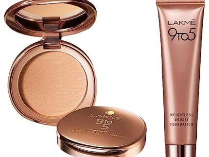 LAKMÉ Full Coverage 9 to 5 Weightless Mousse Foundation, Rose Ivory, 25g and 9 to 5 Flawless Matte Complexion Compact For All, Melon, 8g