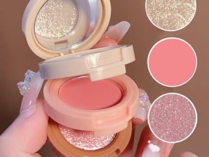 3-in-1 Blusher + Highlighter Palette – Lightweight Cheek Makeup Kit for Travel & Daily Use (Shade 1)