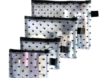 4 PCS Makeup Pouch,Sheer Mesh Cosmetic Bags Set, Travel Organizer for Women, Small Zipper Pouches for Makeup Accessories, Jewelry and Coins, Compact and Lightweight