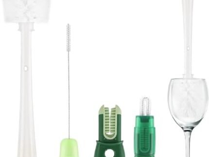 5 in 1 Bottle Cleaner Brush with 14 Inch Long Handle Washing Bottle Cleaning Brushes for Narrow Neck Water Bottles Tumblers Straws Coffee Mugs Sport Bottles Flasks and Thermos Lid Cup Brush