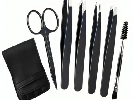 6PCS Professional Eyebrow Tweezers Set for Women & Men | Premium Stainless Steel Precision Tweezer Kit for Eyebrows, Ingrown Hair & Facial Hair Plucking | Slant, Pointed & Flat Tip Tweezers with Case