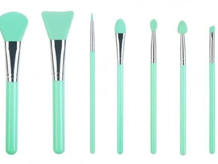 7 Pcs Mint Green Silicone Makeup Brush Set (with Leather Pouch) – Facial Mask, Eyeliner, Eyebrow, Eye Shadow, Cream Makeup, Lip, UV Resin Epoxy Art Crafting
