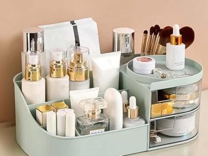 ALOXE Makeup Organizer | Makeup Box for Storage | Make Up, Cosmetic, Skincare Organiser for Women | Elegant Makeup Vanity with Transparent Drawer (Green)