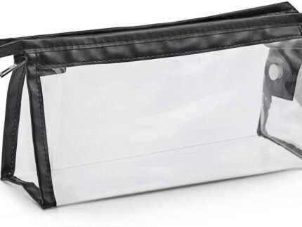AccuPrints Clear Travel Toiletry Bag, 20 x 8.5 x 12.5 cm, Waterproof PVC Makeup Pouch with Zipper, Set of 1, Black