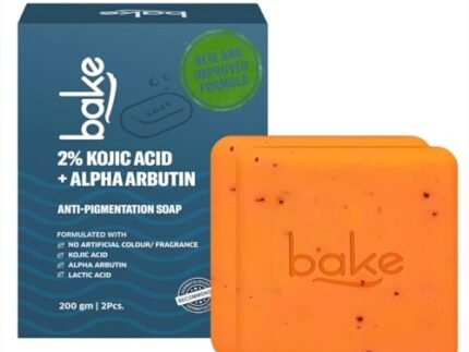 BAKE 2% Kojic Acid Scrub Treatment Soap (200 Gms, 2 Pcs) for Pigmentation, Dark Spots & Tan Removal | Brightens Underarms, Knees & Elbows | With Alpha Arbutin, Niacinamide & MelasaRx™ Complex | For Men & Women – 100g x 2