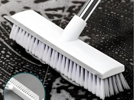 Bathroom Cleaning Brush with Wiper, Floor and Tiles Cleaner Brush, Bathroom Cleaning Accessories, Cleaning Brush with Long Handle, Versatile Washroom Brush Cleaner (White Brush)