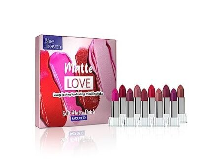 Blue Heaven Matte Love Mini Lipsticks pack of 10 | Long Lasting, Hydrating & Moisturizing Mini Roll on Lipsticks for Women | Soft-Matte Finish | 13g