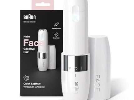 Braun Face Mini Hair Remover FS1000, Electric Facial Hair Remover for Women, Quick, Instant, Gentle, Painless, Smooth Skin, Glow On-The-Go, with Smartlight, for Upper Lips, Chin, Cheeks, Peach Fuzz
