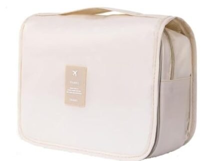 CAVALO – Be Unique Nylon Polyester Large Capacity Portable Travel Toiletry Bag with Hanging Hook Waterproof Cosmetic Case Makeup Pouch Dopp Kit for Men Women with Carry Handle (Beige)