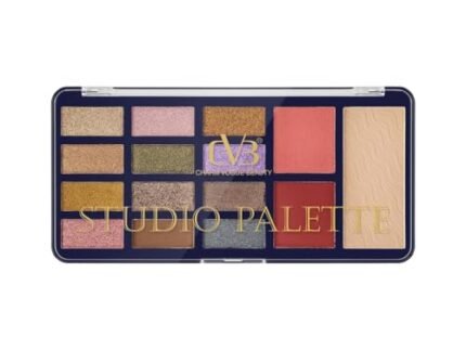CVB C219 Studio Palette – 12 Eyeshadows, 1 Blush, 1 Highlighter & 1 Compact Powder | All-in-One Makeup Kit for Women | Long-Lasting & Travel-Friendly (Palette 02)