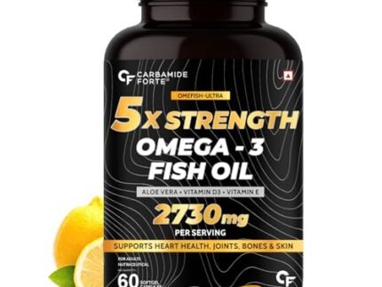 Carbamide Forte 5X Strength Omega 3 Fish Oil Capsules 2730mg | Fish Oil Omega 3 Supplement To Support Overall Health & Skin With Added Aloevera, Vitamin D3, Vitamin E For Men & Women – 60 Softgels