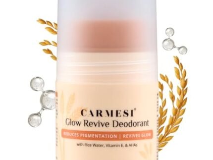Carmesi Glow Revive Underarm Roll On Deodorant for Women | Brightens Skin, Reduces Pigmentation, Controls Odour | Rice Water, Vitamin E, 2% w/w Salicylic Acid & AHAs | 90% Natural | No Alcohol & Aluminium | 50 ml