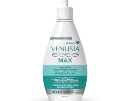 Dr. Reddy’s Venusia Max Intensive Moisturizing Lotion | Enriched with 4D Hyaluronic Acid & Polyglutamic Acid | Clinically Proven Deep Penetration for Long lasting hydration | For Face & Body | Moisture Lock with Shea, Cocoa, Mango, and Aloe Butter |No.1 Dermatologist Recommended Brand | Normal to Dry Skin | 500 g