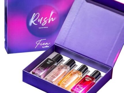 FIEN by mCaffeine Rush Perfume Gift Kit Set for Women & Men | 12 Hrs Long Lasting Eau De Parfum with Vanilla Muse & Cherry Wine | Perfume for Women | Valentine Gifts for Him/Her | Anniversary, Birthday | Sweet Vanilla & Citrus-Sweet Scents - 20ml x 4