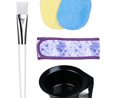Face Mask Applying Brush, Facial Headband, Face Cleaning Sponges, Facial Applicator Bowl with Handle, Makeup Remover Cosmetic Puff Women Beauty Professional Salon Spa Head Wrap Combo (5pcs)