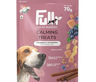 Fullr Calming Treats for Dogs | Soft & Chewy Sticks with Chamomile & Blueberries | Helps Reduce Anxiety & Supports Restful Sleep| Healthy Dog Treats for Small & Large Breeds, All Life Stages, 70g Pack