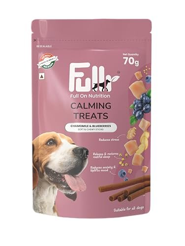 Fullr Calming Treats for Dogs | Soft & Chewy Sticks with Chamomile & Blueberries | Helps Reduce Anxiety & Supports Restful Sleep| Healthy Dog Treats for Small & Large Breeds, All Life Stages, 70g Pack Fullr Calming Treats for Dogs | Soft & Chewy Sticks with Chamomile & Blueberries | Helps Reduce Anxiety & Supports Restful Sleep| Healthy Dog Treats for Small & Large Breeds, All Life Stages, 70g Pack