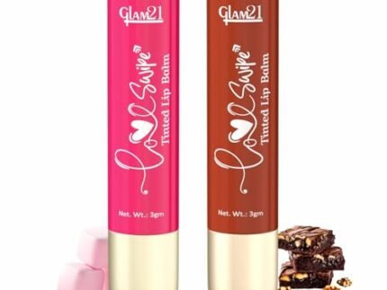 Glam21 Love Swipe Tinted Lip Balm | Goodness Of Vitamin C, Hyaluronic Acid, Ceramide & SPF 30 | Radiance Boost , Hydrated Lips, Repair The Lips & UV Defense - Pink Marshmallow & Brownie Fudge | 3gm Each - Combo Pack Of 2
