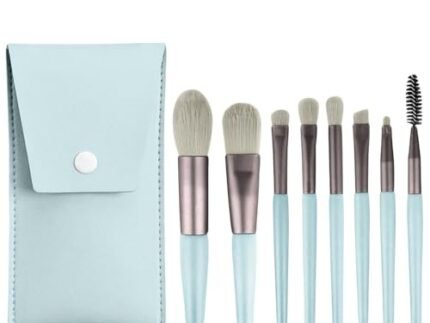 Gleva 8 Pcs Brush Set With Pouch, Makeup Brushes Premium Synthetic Kabuki Foundation, Concealers, Eye Shadows Professional Blush, Face Powder, Highlighter, Contour, Blending Eyeliner (Grey)