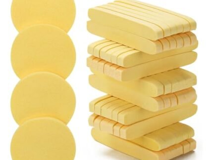 Gleva Powder Puff Soft Face Makeup Sponge, Loose powder Foundation Blending Sponges Set, Makeup Blender, Contouring, Wedge Triangle Shape Wet & Dry Tool Washable Reusable (Yellow-24 Pcs)