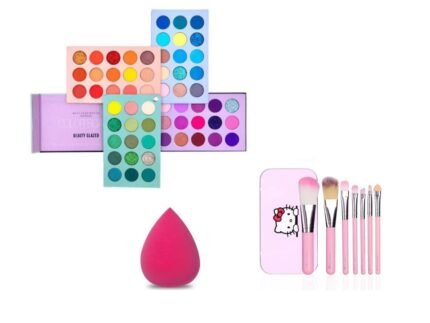 Glowhouse 60 Colors Mattes And Shimmers Pigmented Color’s Board Palette Long Lasting Makeup Palette Blendable Professional Eye Shadow,5 Pcs makeup brush set,1 Makeup sponge (Set of 3).