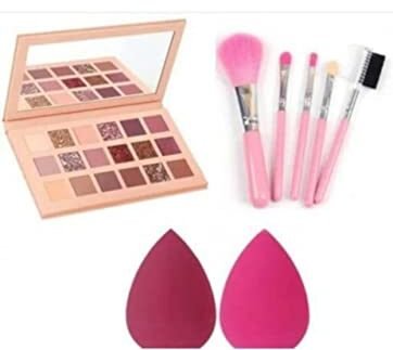 Glowhouse Nude Eye Shadow Palette 18 Shade in 1 Kit 5 Pc Makeup Brush & 2 Sponges blender combo (3 Items in the set)