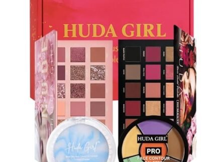 HUDA GIRL Makeup Combo for Women –18 shade Nude & Rose Gold Eyeshadow Palette & Jelly Compact for Oily Skin including 3-in-1 Colour Corrector | Long-Lasting, Waterproof, Smooth Finish | Professional Makeup Kit