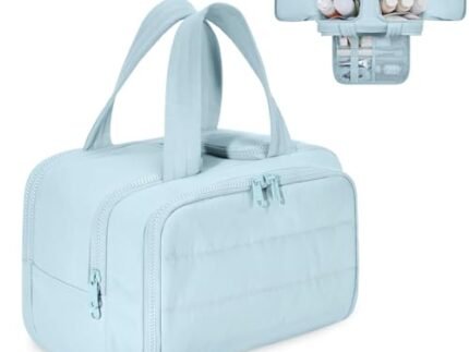 Handcuffs Polyester Toiletry Kit Bag for Women – Hanging Makeup Organizer, Travel Cosmetic Pouch, Lightweight Grooming Case (Light Blue)