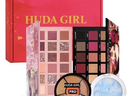 Huda Girl Makeup Combo for Women & Girl – 18 Shades Nude & Rose Gold Eyeshadow Palette with Brush, 3-in-1 Concealer Palette & Jelly Compact for Oily Skin | Long-Lasting, Waterproof, Professional Makeup Kit