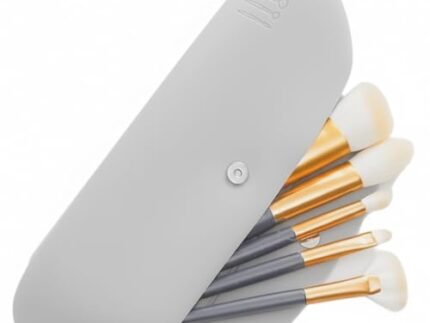 INOVERA (LABEL) Silicone Large Makeup Brush Holder - Cosmetic Face Brushes Pouch - Magnetic Anti-Fall Out, Sleek and Soft Makeup Tools Organizer for Travel (Grey)