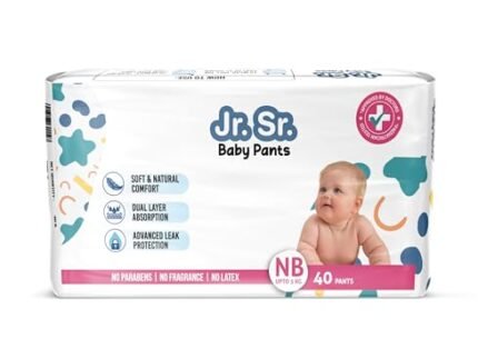 Jr. Sr. Baby Diaper Pants | Newborn/Extra Small (NB/XS) Size (0-5 kg), 40 Count | Pack of 1 | Upto 12 hr Absorption with Advanced Leak Protection | Safe For Babies Skin | Soft, Secure & Comfy