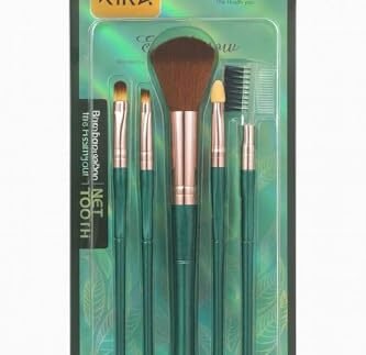 KIRA Professional 5PC Makeup Brush Set – Powder, Eyeshadow, Lip, Sponge & Brow-Lash Comb for Complete Face & Eye Makeup (green)