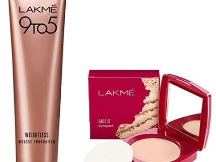 LAKMÉ 9 To 5 Weightless Mousse Foundation Mini, For All Skin,Beige Vanilla, Natural Matte Finish Cream Foundation, Long Lasting Full Coverage Face Makeup, 6g & Face It Compact, Pearl, 9g