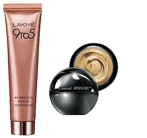LAKMÉ Absolute All Skin Natural Mousse, Ivory Fair 01, 25G & 9 To 5 Weightless Mousse Foundation Light Coverage, Rose Ivory, 25G LAKMÉ Absolute All Skin Natural Mousse, Ivory Fair 01, 25G & 9 To 5 Weightless Mousse Foundation Light Coverage, Rose Ivory, 25G