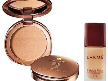 LAKMÉ Invisible Finish Spf 8 Foundation Powder For All Skin Types,Light Coverage Shade 01, 25Ml And 9 To 5 Flawless Matte Complexion Compact, Melon, 8G, 2 Count