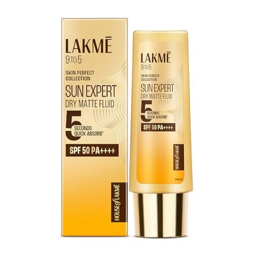 LAKME Sun Expert, Dry Matte Fluid Sunscreen, 50ml, for Oily and Combination Skin, with 1% Niacinamide & Ceramide, SPF 50 PA++++, Quick Absorbing, no White Cast LAKME Sun Expert, Dry Matte Fluid Sunscreen, 50ml, for Oily and Combination Skin, with 1% Niacinamide & Ceramide, SPF 50 PA++++, Quick Absorbing, no White Cast