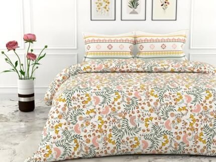 LORETO – A QUALITY LINEN BRAND 100% Pure Cotton Bedsheet for King Size Bed, 144TC Soft & Breathable King Size Bed Sheet Cotton with 2 Pillow Covers (Ditsy Fresh Floral, 104 x 104 Inches)