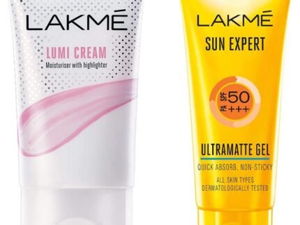 Lakme Sun Expert SPF 50 Gel, 50 g & Lakme Lumi Cream,Moisturizer with highlighter, Enriched with Niacinamide for all skin type,30 gm