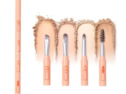 MAYCREATE® 4 in 1 Makeup Brush Set, Mini Travel Makeup Brushes, Portable Pocket Eyebrow Powder Brush, Lip Brush and Eyeshadow Brush, Stackable Make Up Brushes Set Combo