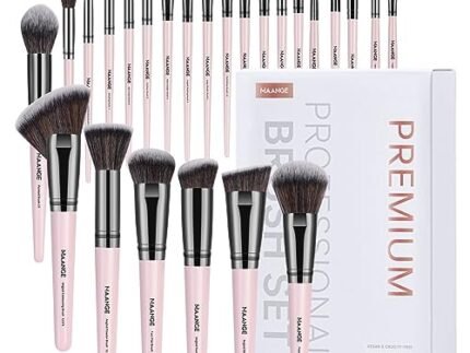 Maange 25Pcs Makeup Brush Set Premium Synthetic Concealer Blush Foundation Eyeshadow Brush Professional Make Up Brushes With Gift Box(Pink)