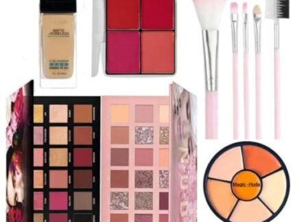Magic Huda Makeup Kit for Women – Combo Of Liquid Foundation, Matte Finish,5in1 nude Concealer Palette, Nude & Rose Gold Eyeshadow Palette with 5in1 Professional Brush & Blusher Palette