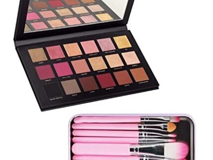 Makeup Palette with 18 Eyeshadow Shades Easily Blendable Eye Makeup Palette with Shimmery And Metallic Finish & 7 Pcs Makeup Brush Combo (Pink)