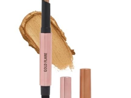 Makeup Revolution- Lustre Wand Shadow Stick- Gold Flare | Ultra-pigmented & Shimmery lids | Seamless glide | Buildable, Metallic Formula | Sponge to dab & blend the shades-1.6 g