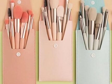 Micro Market 8PCS Makeup Brush Set with Pouch – Multicolour Soft Bristles Cosmetic Brushes for Face, Eyes & Lips – Portable, Travel-Friendly Beauty Tool Kit for Women & Girls (multi)