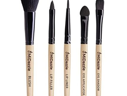 Midazzle Premium Wooden Face & Eye Brush Set of 5 with Synthetic Fibres and Easy Blending For Cream, Liquid & Powder Formulation (MIMB1116)