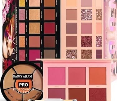 NANCY AJRAM Makeup Kit for Women - Combo Of 3in1 nude Concealer Palette, Nude & Rose Gold Eyeshadow Palette with 4in1 Professional Brush and Touch Blush Palette