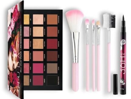 N.Y.N 7-in-1 Makeup Kit with Rose Gold Eyeshadow, 5 Pink Makeup Brushes, and Waterproof Eyeliner